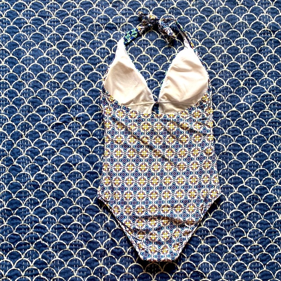 Blue Tile Print One Piece Swimsuit - Picture 3 of 5